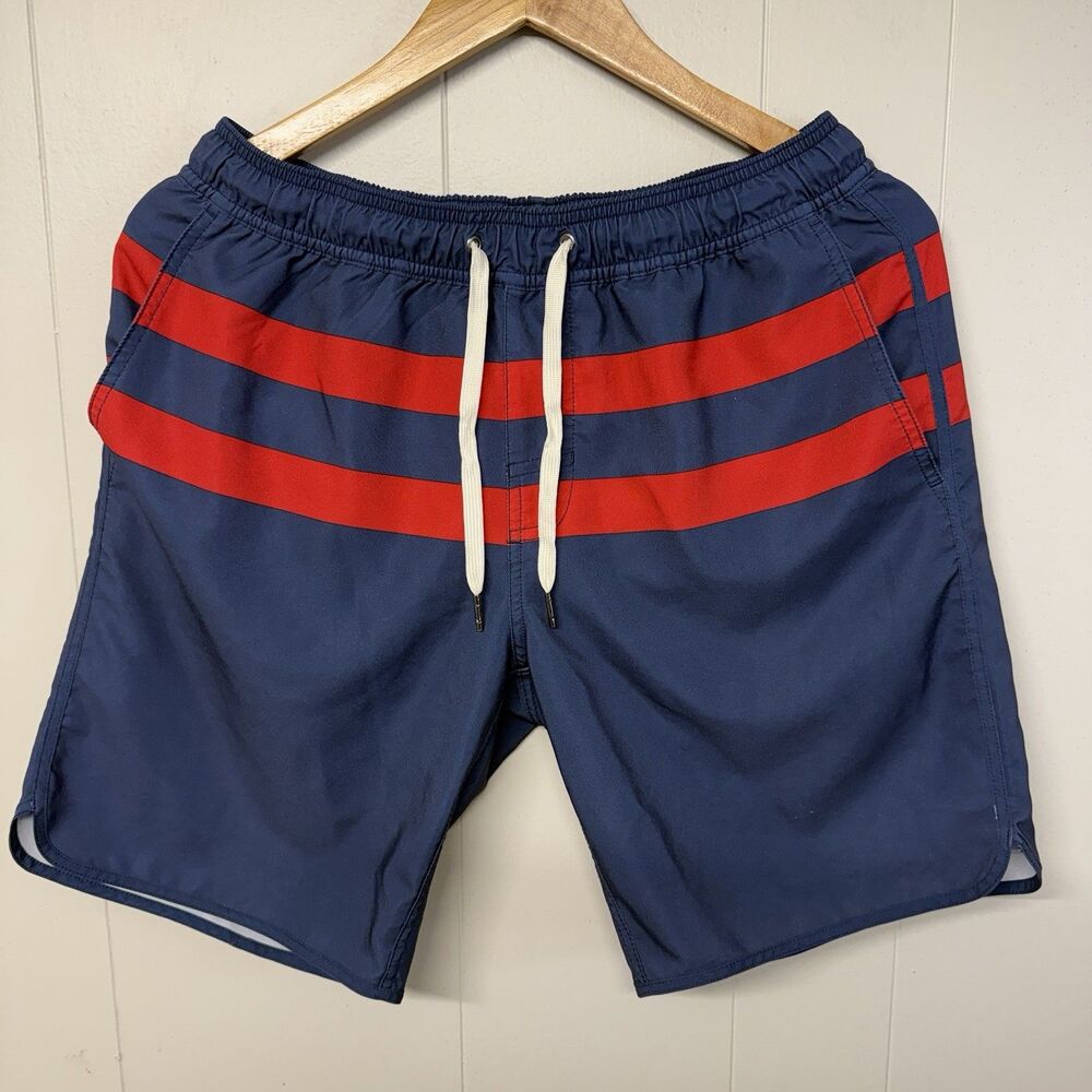 Fair Harbor Blue Red Lined Swim Trunks Boardshort 8” Inseam Men S GUC